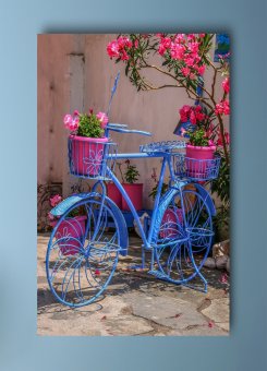 Tablou canvas - Bicicleta albastra si flori