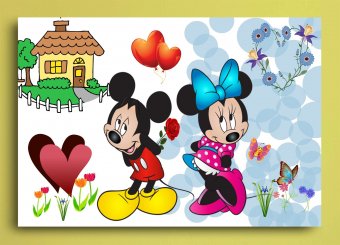 Tablou canvas - Mickey si Minnie - fiorii dragostei