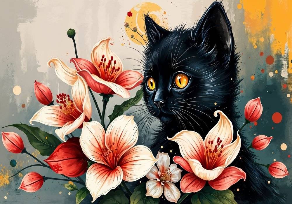 Pisicuta si flori - Foto Poster