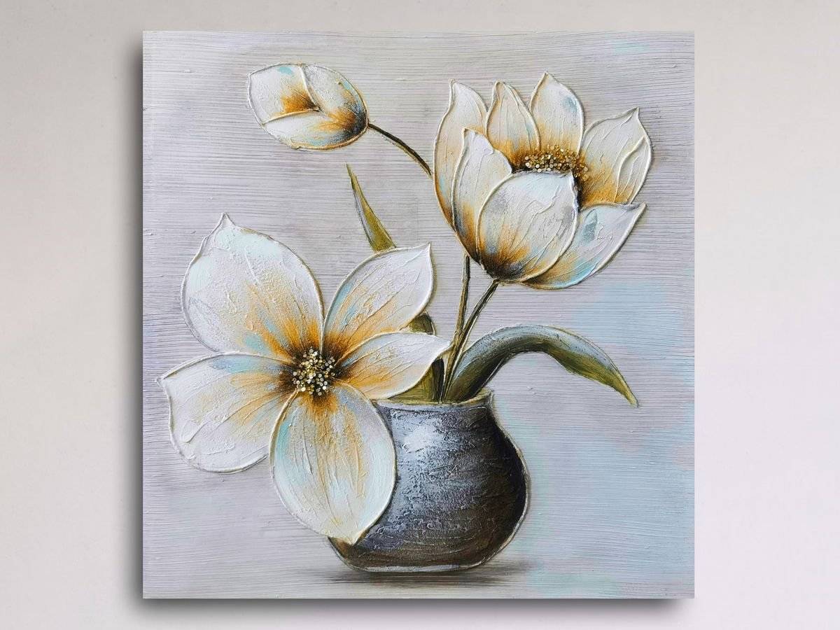 Tablou canvas - Albe flori in vas de ceramica