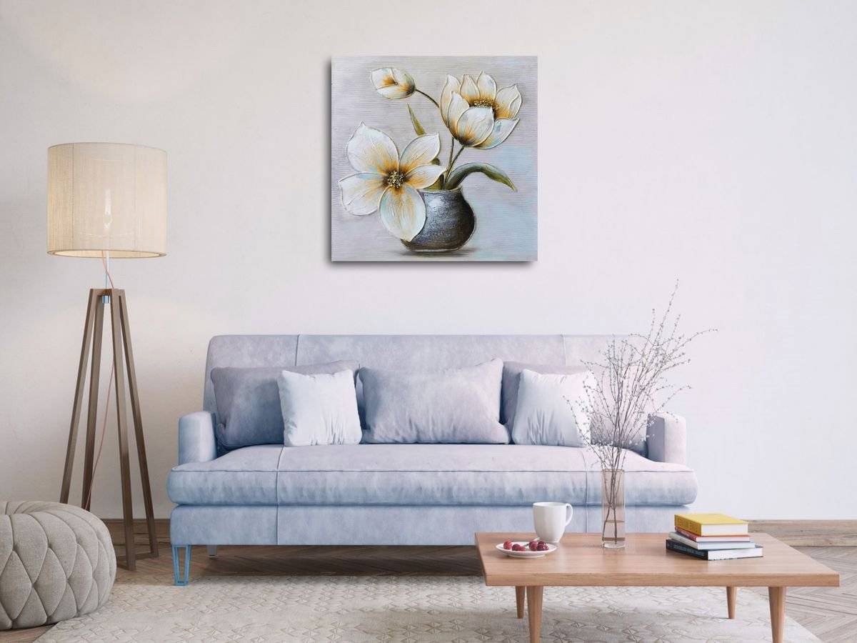 Tablou canvas - Albe flori in vas de ceramica