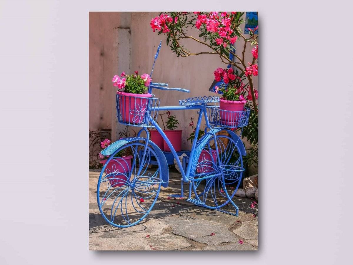Tablou canvas - Bicicleta albastra si flori