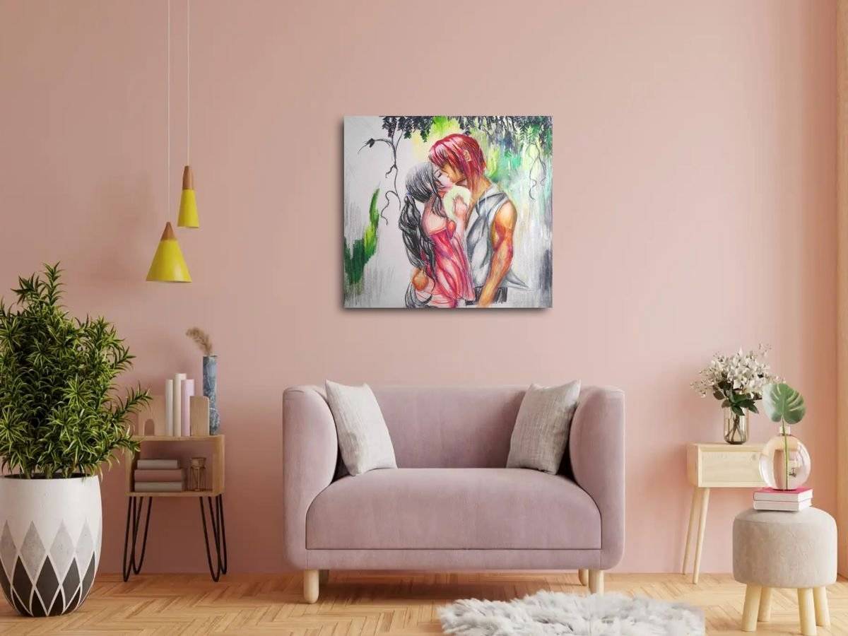 Tablou canvas - Desen in creion- Indragostiti