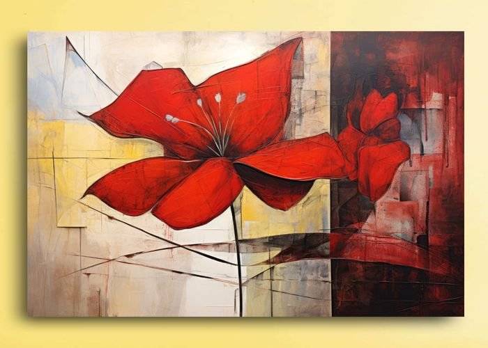 Tablou canvas - Floare rosie pe fundal abstract