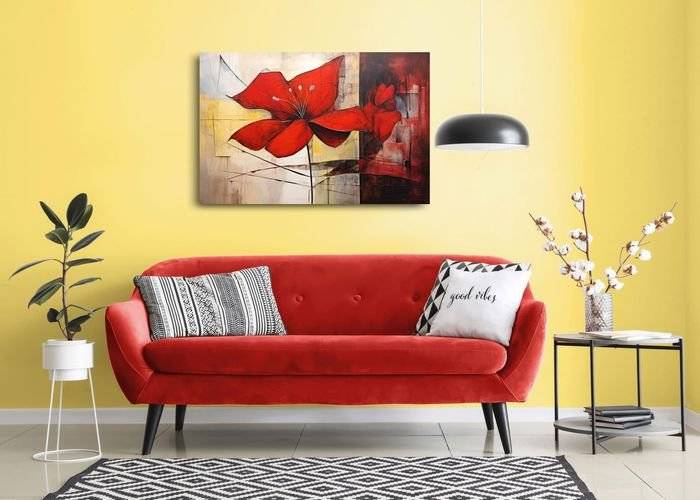 Tablou canvas - Floare rosie pe fundal abstract