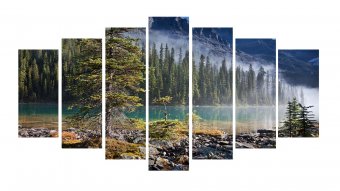 Tablou multicanvas - Brazi, lac si ceata