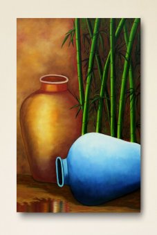 Tablou canvas - Vase de ceramica si bambus
